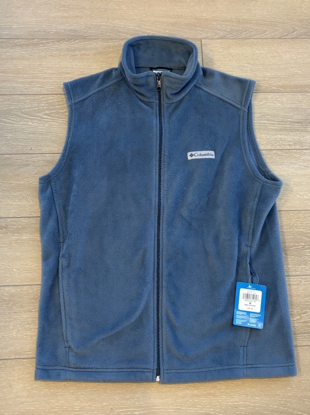 NWT Columbia Men’s Vest Blue 100% Polyester Full Zip FLEECE Size Medium